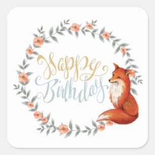 Sticker Carré Couronne de renard d'anniversaire