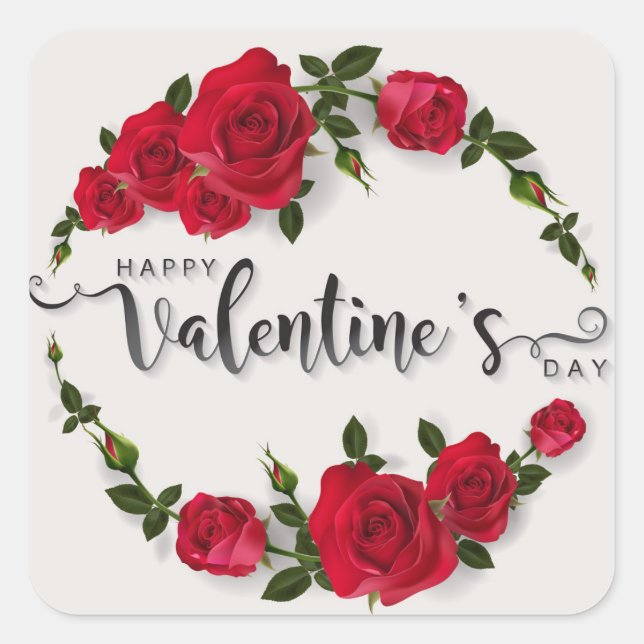 Sticker Carré Couronne de roses rouges pour la Saint-Valentin (Devant)