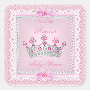 Sticker Carré Couronne en argent et gemme rose pour bébé princes