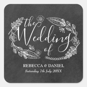 Sticker Carré Couronne florale de mariage dessinée à la main sur