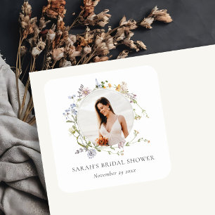 Sticker Carré Couronne florale de prairie rustique Photo Shower 