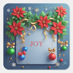 Sticker Carré Couronne florale de vacances de luxe 🎄✨ Poinsetti