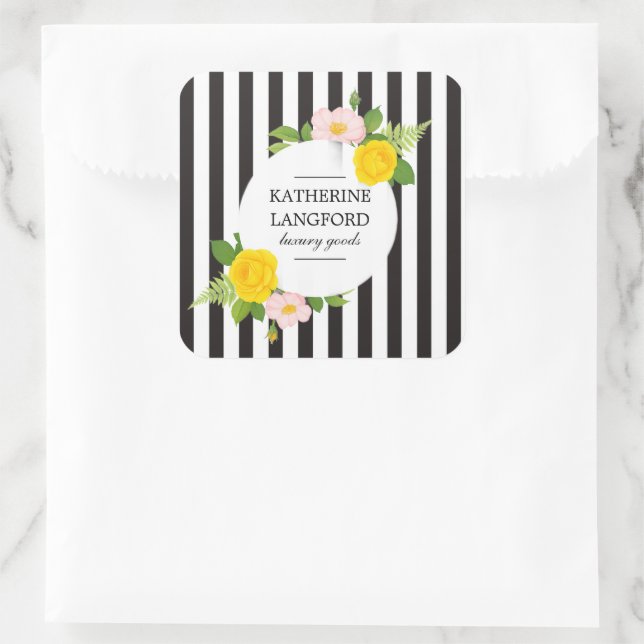 Sticker Carré Couronne florale minimale Salon de beauté rayé (Sac)