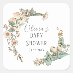 Sticker Carré Couronne florale personnalisée pour Baby Shower