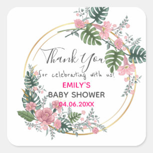 Sticker Carré Couronne florale rose jolie remerciement Baby Show