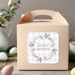 Sticker Carré Couronne florale rose pastel Cadeau de Pâques joye