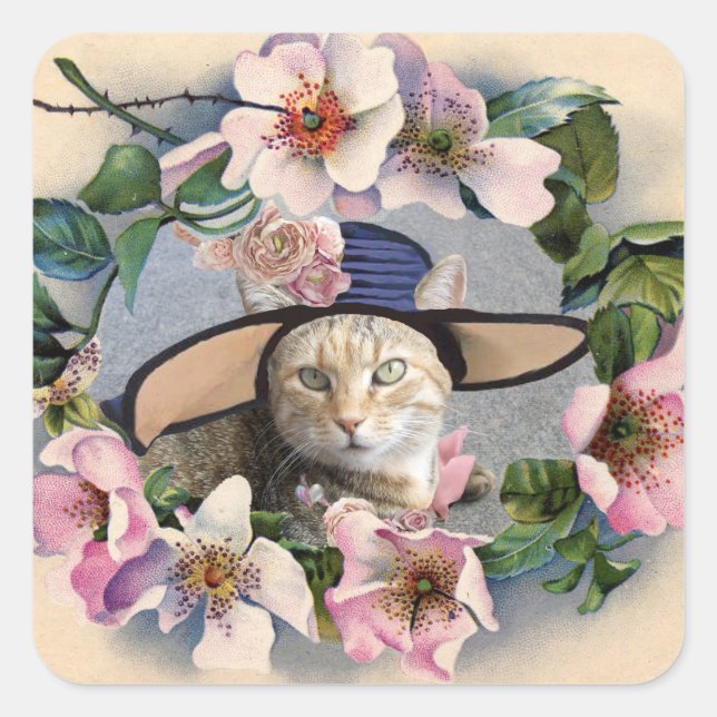 STICKER CARRÉ COURONNE FLORALE, ROSES SAUVAGES TATUS MODÈLE PHOT (Devant)