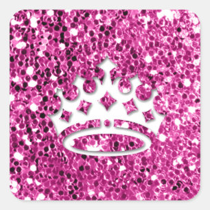 Sticker Carré Couronne princière sur Parties scintillant rose
