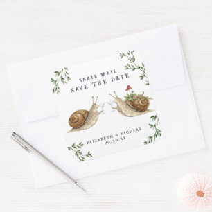 Sticker Carré Courrier Escargot Enregistrez la Date   Mariage Aq