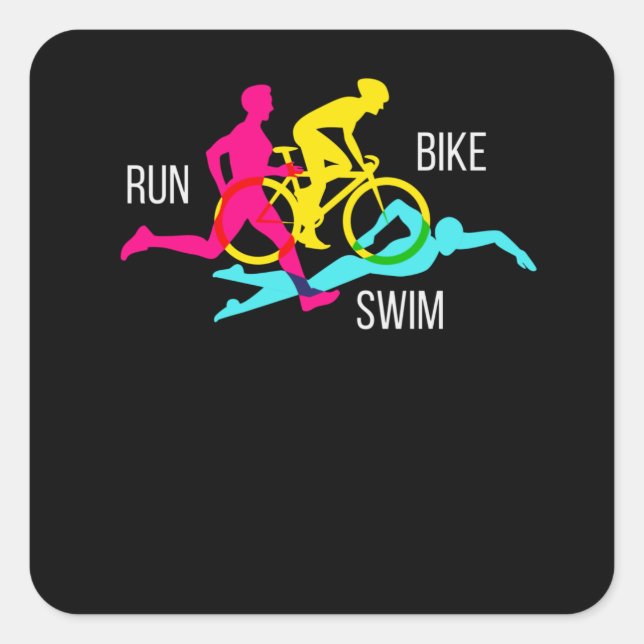 Sticker Carré Course à vélo de natation Triathlon Sport Athlète  (Devant)