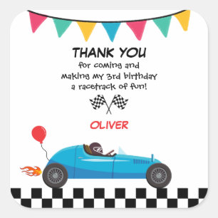 Sticker Carré Course automobile Anniversaire de enfant Party Inv