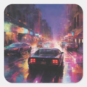 Sticker Carré Course dynamique Cityscape