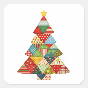 Sticker Carré Courtepoint d'arbre de Noël Amoureux de courtepoin