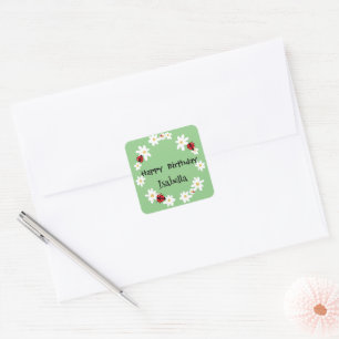 Sticker Carré Coute Polka point Ladybug Daisy Flower fête d'anni