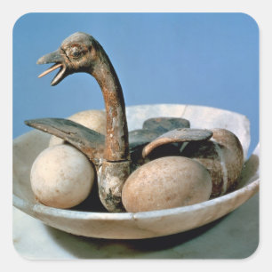 Sticker Carré Couvercle d'un bocal d'albâtre décoré d'un oiseau