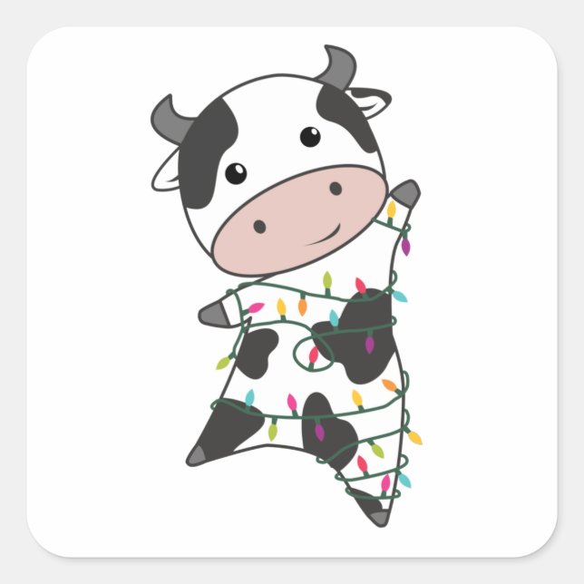 Sticker Carré Cow Cheerful Christmas Winter Animals (Devant)
