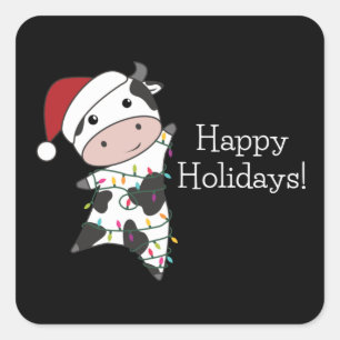 Sticker Carré Cow Cheerful Christmas Winter Animals