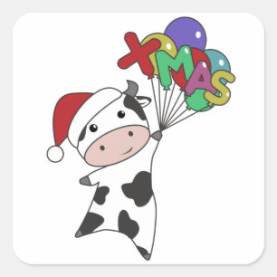 Sticker Carré Cow Cheerful Christmas Winter Animals