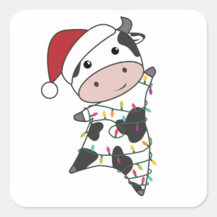 Sticker Carré Cow Cheerful Christmas Winter Animals