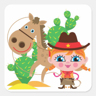 Sticker Carré Cow-girl et cheval