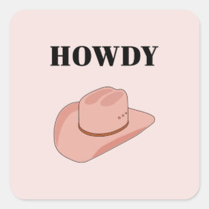 Sticker Carré Cowboy Casquette Howdy Peach Boho
