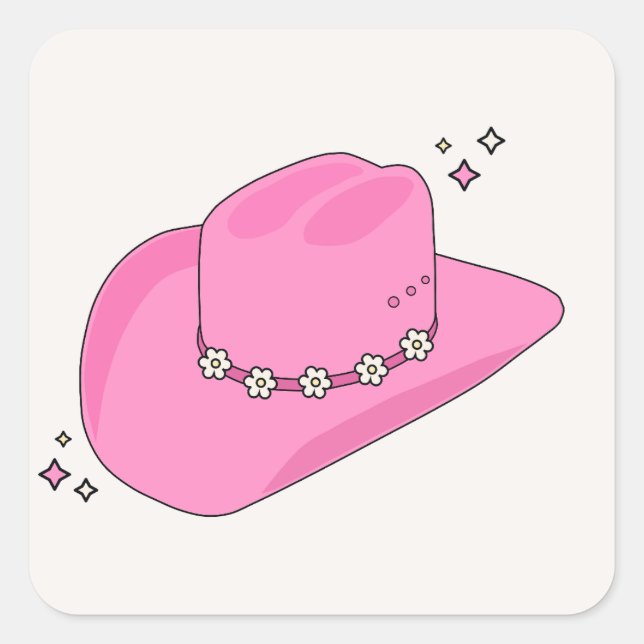 Sticker Carré Cowboy Casquette Preppy rose (Devant)