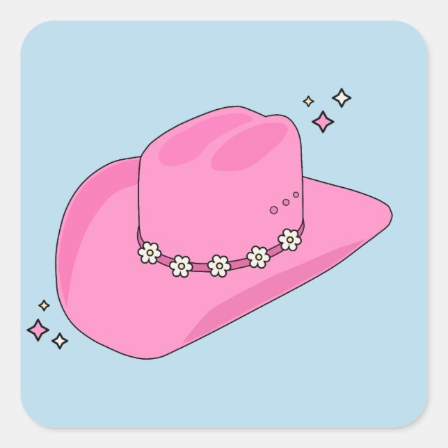 Sticker Carré Cowboy Casquette Preppy Rose Et Bleu (Devant)