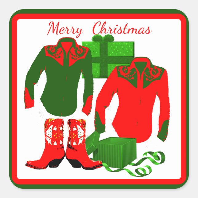 Sticker Carré Cowboy Cowgirl Rodeo Chemises et bottes occidental (Devant)