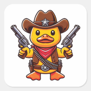 Sticker Carré Cowboy Duck Sheriff