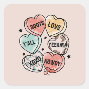 Sticker Carré Cowboy Love - Western Hearts