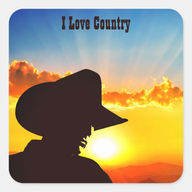Sticker Carré Cowboy Silhouette (Devant)