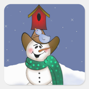 Sticker Carré Cowboy Snowman avec Birdhouse