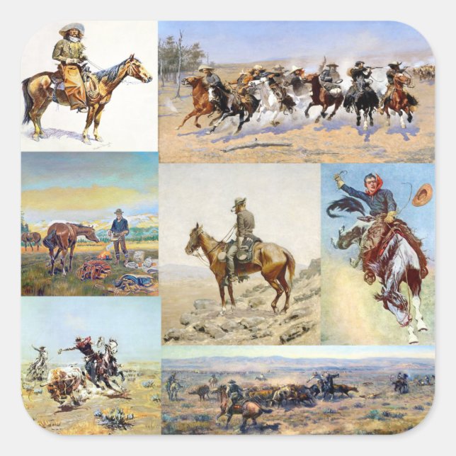 Sticker Carré Cowboy Western Art Populaire (Devant)