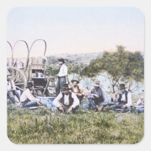 Sticker Carré Cowboys chez Lunch, 1904 (photo)