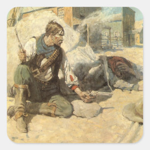 Sticker Carré Cowboys de l'Ouest vintage, Hopalong par NC Wyeth