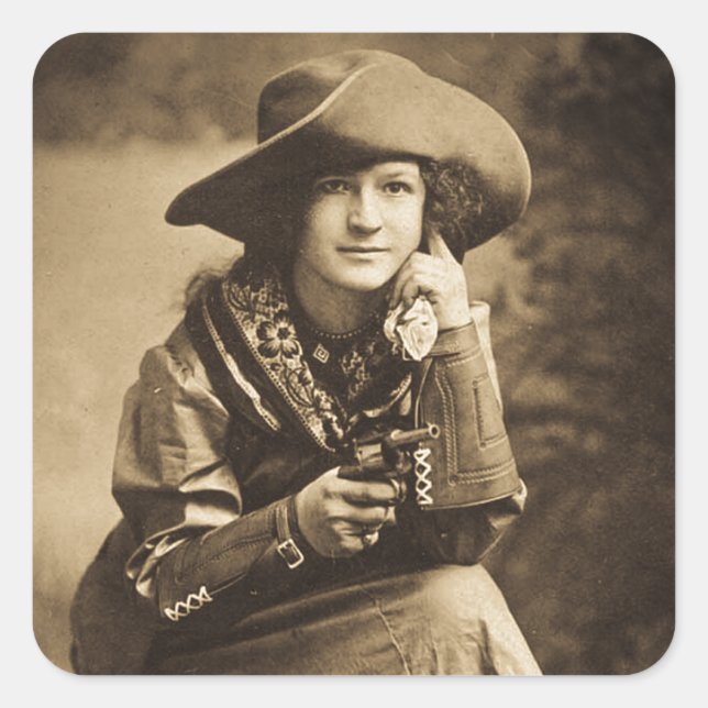 Sticker Carré Cowgirl et Her Six Shooter Vintage (Devant)
