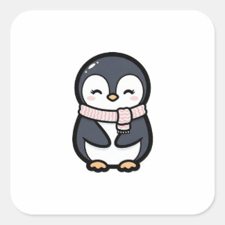 Sticker Carré Cozy Penguin – Cute Kawaii Animal Illustration
