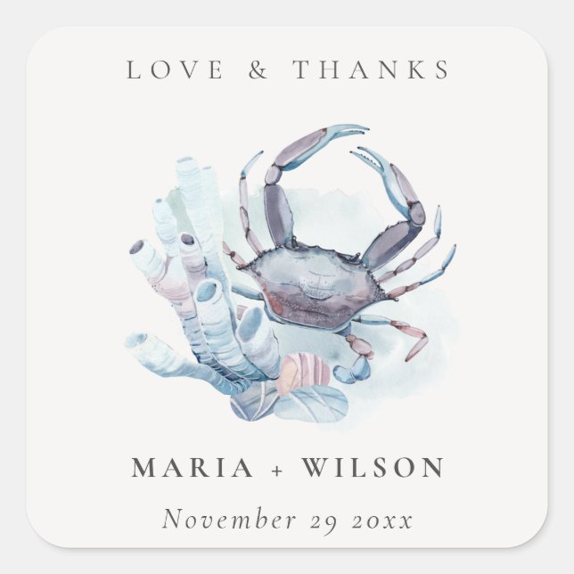Sticker Carré Crabe sous-marin Muet Corail Mariage nautique (Devant)