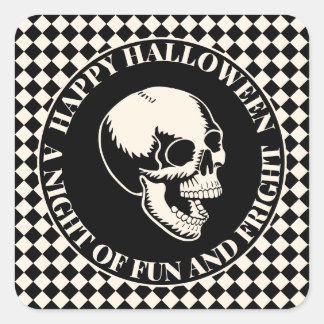 Sticker Carré Crâne amusant et effrayant Joyeux Halloween