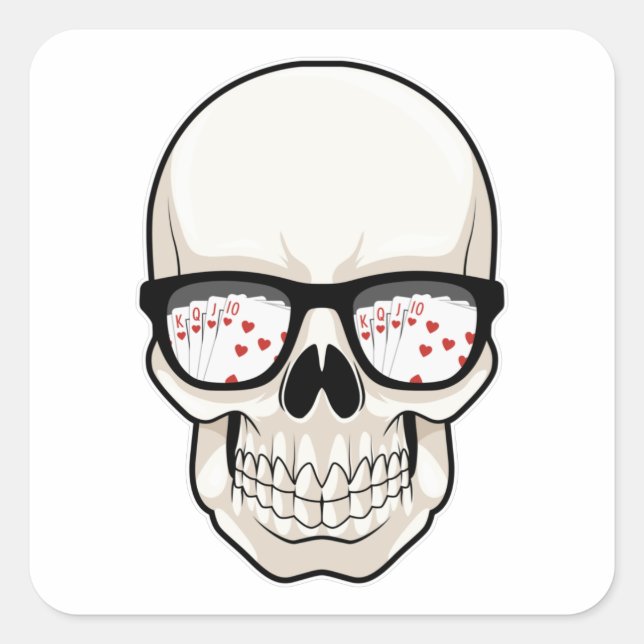 Sticker Carré Crâne au Poker avec lunettes de soleil (Devant)