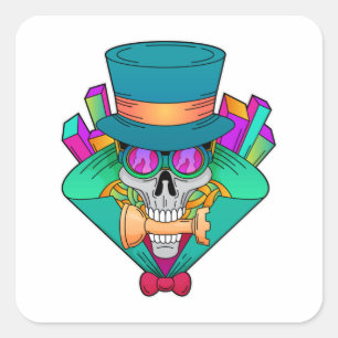 Sticker Carré Crâne aux échecs avec pièce d'échecs Rook