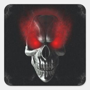 Sticker Carré Crâne aux yeux rouges brillants