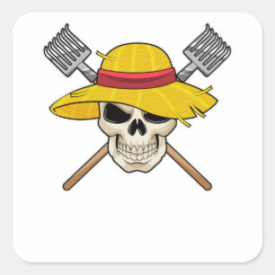 Sticker Carré Crâne avec Casquette en fermier avec gâteau