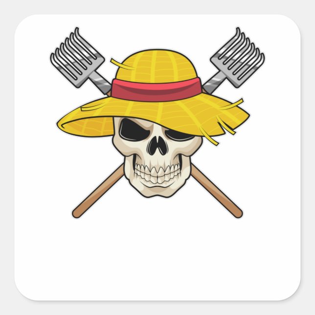 Sticker Carré Crâne avec Casquette en fermier avec gâteau (Devant)