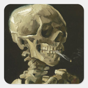 Sticker Carré Crâne avec cigarette par Van Gogh