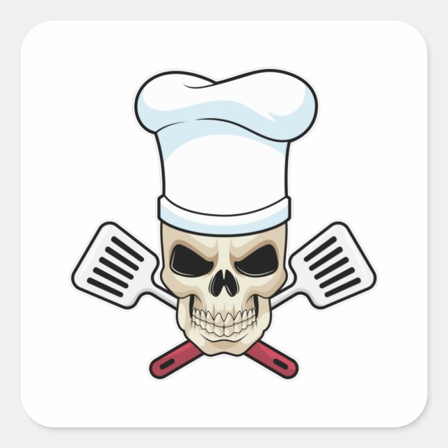 Sticker Carré Crâne comme cuire avec casquette de Cuisine (Devant)