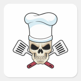Sticker Carré Crâne comme cuire avec casquette de Cuisine