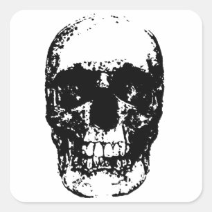 Sticker Carré Crâne d'art pop noir et blanc