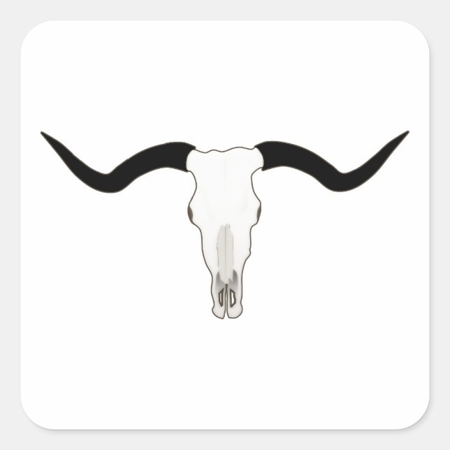 Sticker Carré Crâne de bétail du Texas Longhorn - klaxons (Devant)