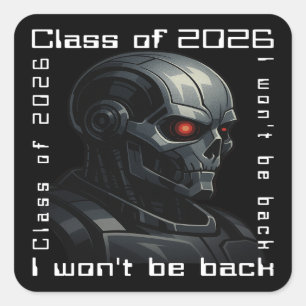 Sticker Carré Crâne de Terminator Diplômé Promotion 2026 Design